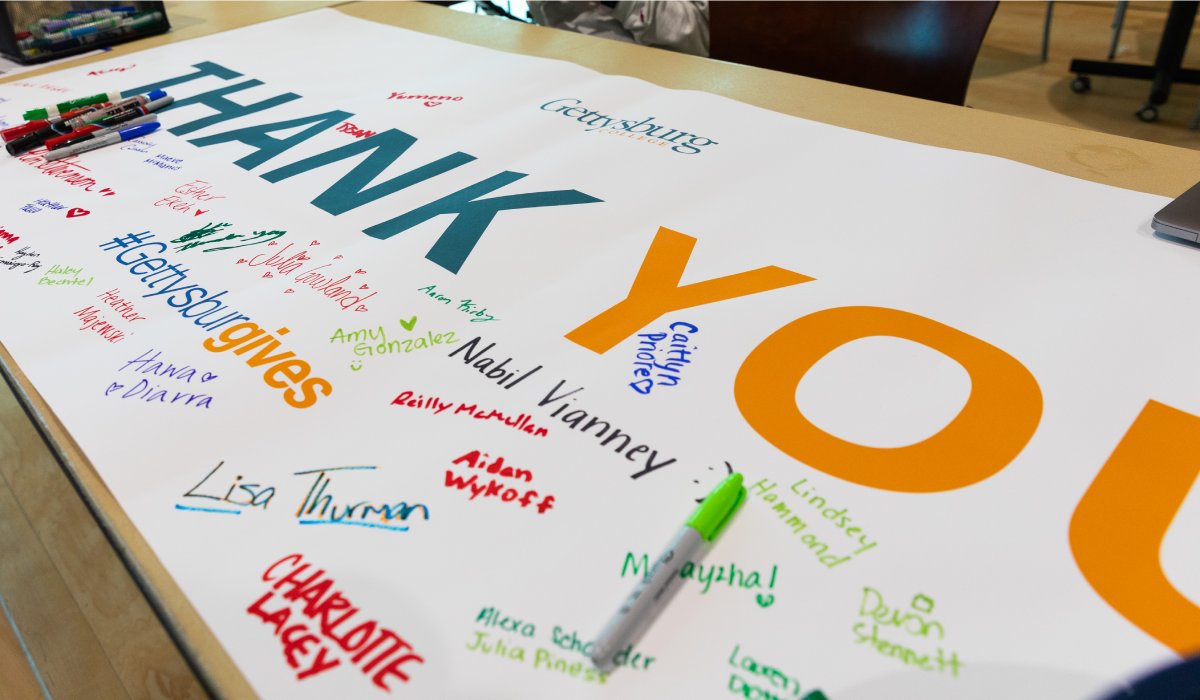 Students signed a thank you banner