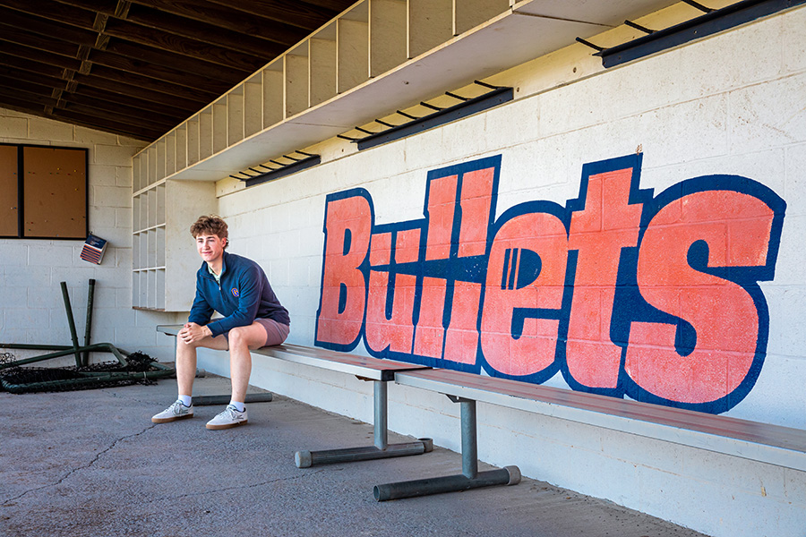 Tyler Hillson ’26 sitting on a bench