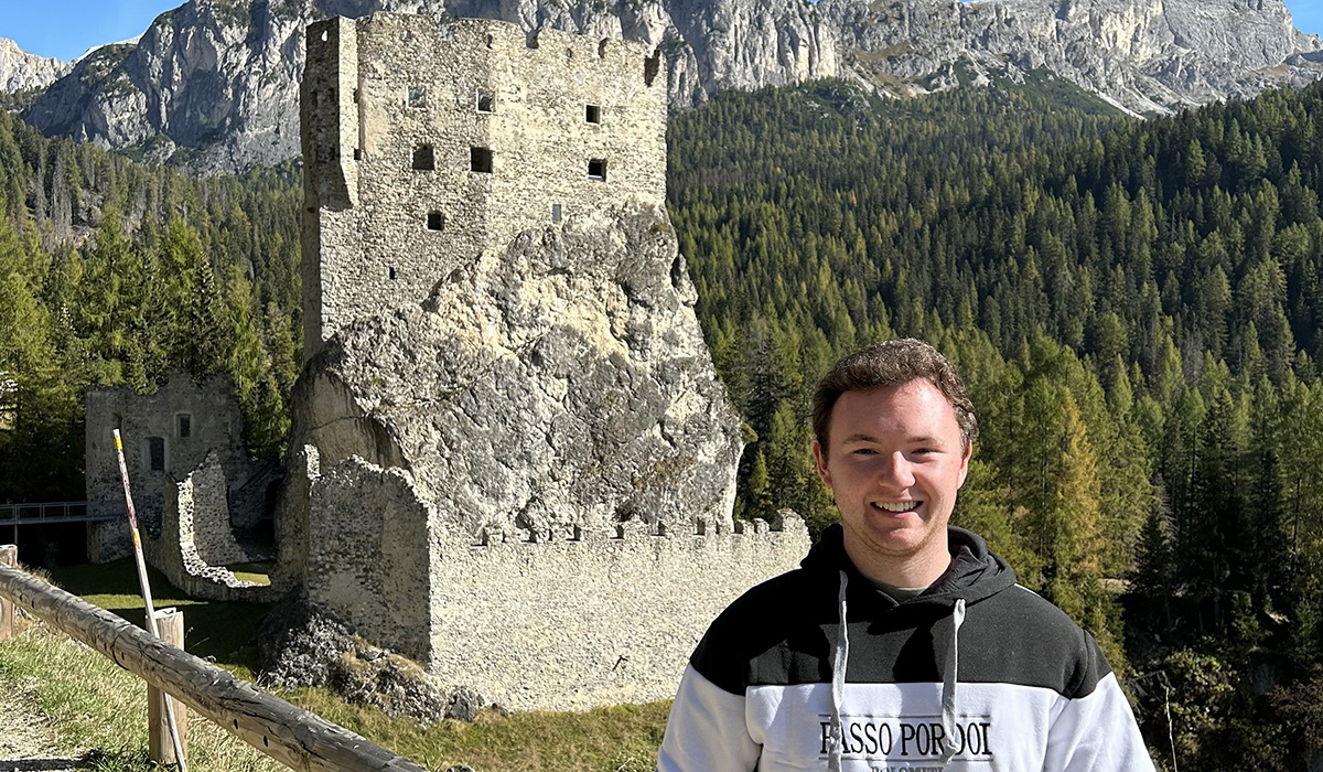 Jack Herr ’23 in the Dolomite region of the northern Italian Alps