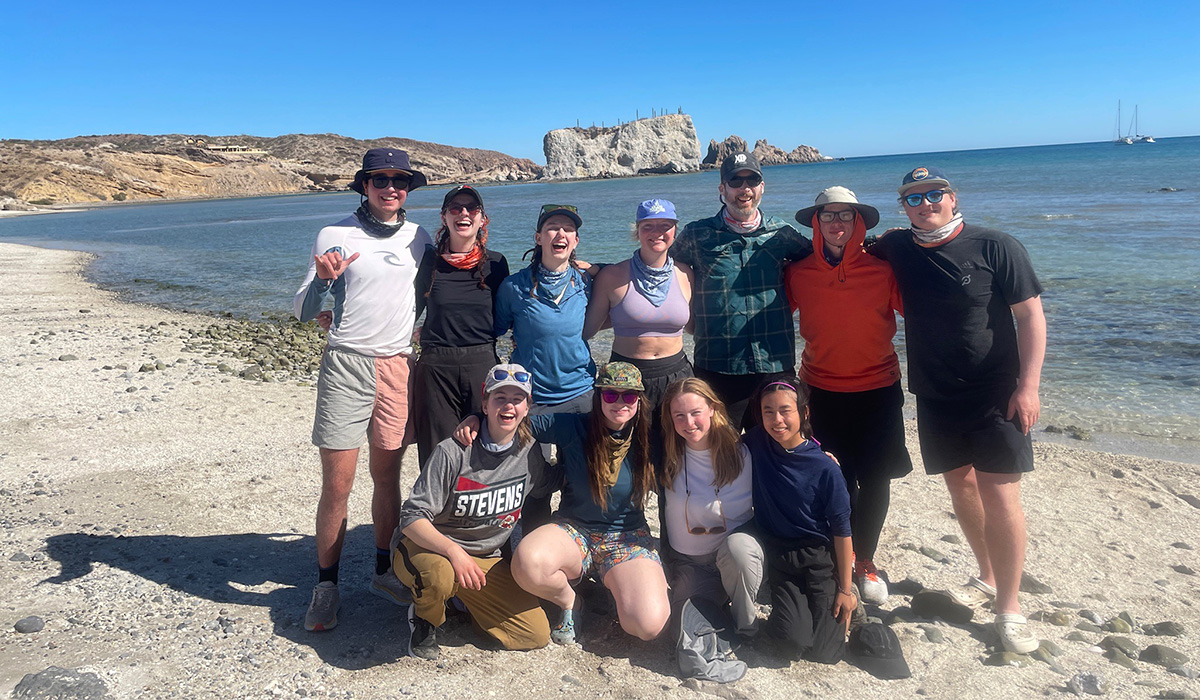 Chris Mergner with other Gettysburg students on a Sea Kayaking Leadership Expedition
