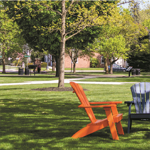 Orange and blue Adirondack chairs