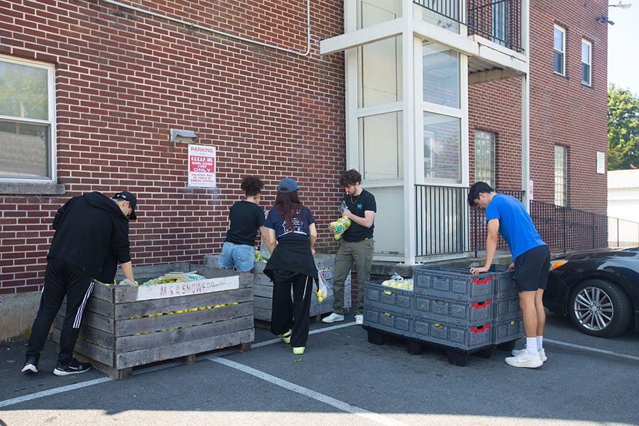 Gettysburg College students working at the Gleaning Project