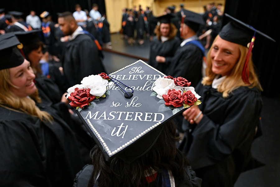 A decorated cap from the inaugural Commencement ceremony