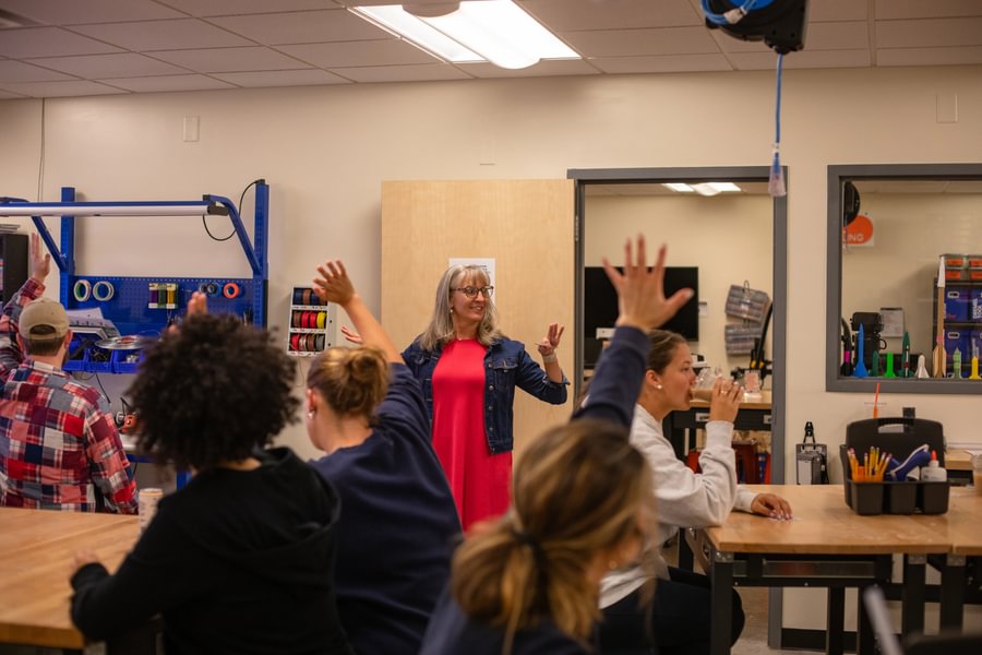 Divonna Stebick and Josh Wagner teach in the Innovation Lab, fall 2024.