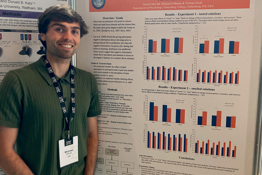  Michael Fellman ’25 presents his research at a poster presentation