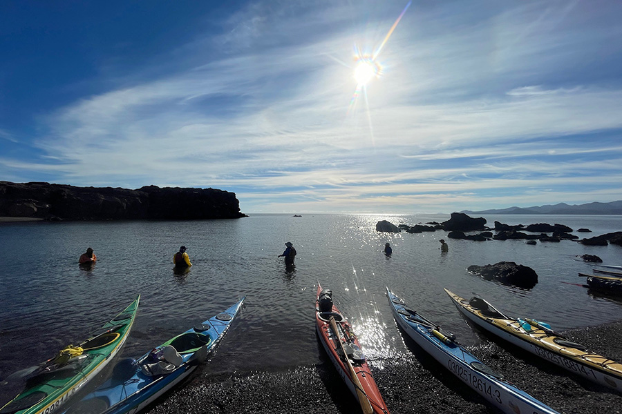 students on a sea kayaking in the Sea of Cortez