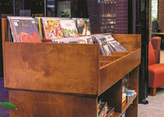 Vinyl records displayed in the browsing room.