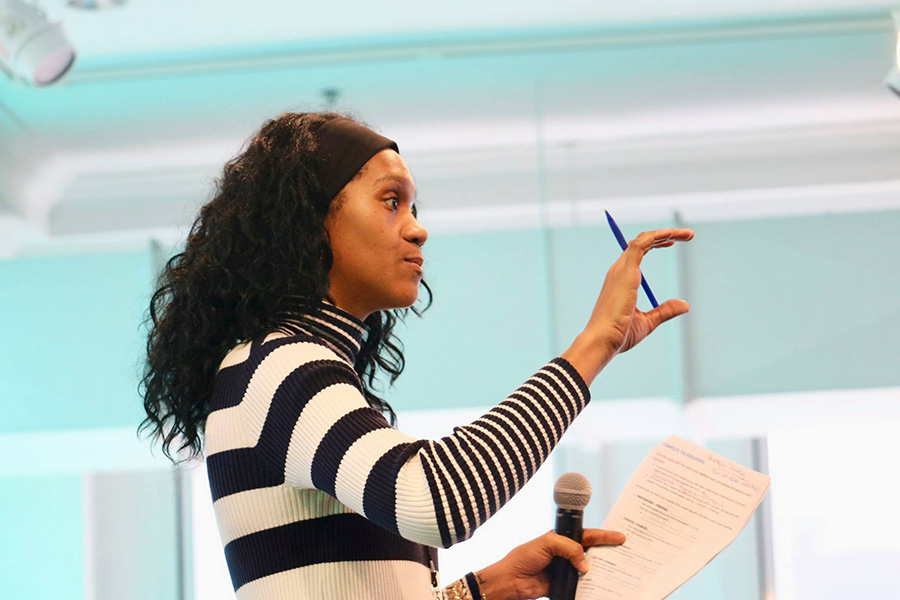 A host speaking at an event