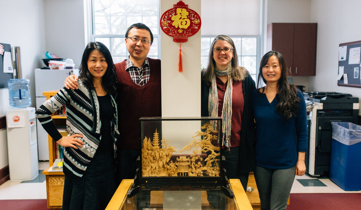 Faculty and staff of Gettysburg College’s East Asian Studies Department: Prof. Yoko Nishimura, Prof. Junjie Luo, Academic Administrative Assistant Kathy Ambrose, and Prof. Jing Li.