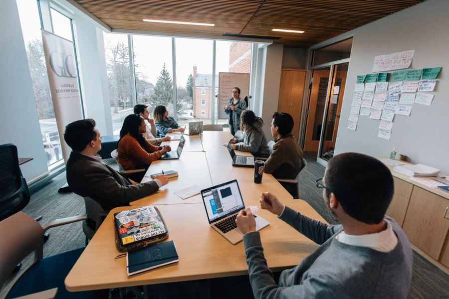 Located on the second floor of the College Union Building, the GLC office features a conference room for groups to meet with leadership facilitators.