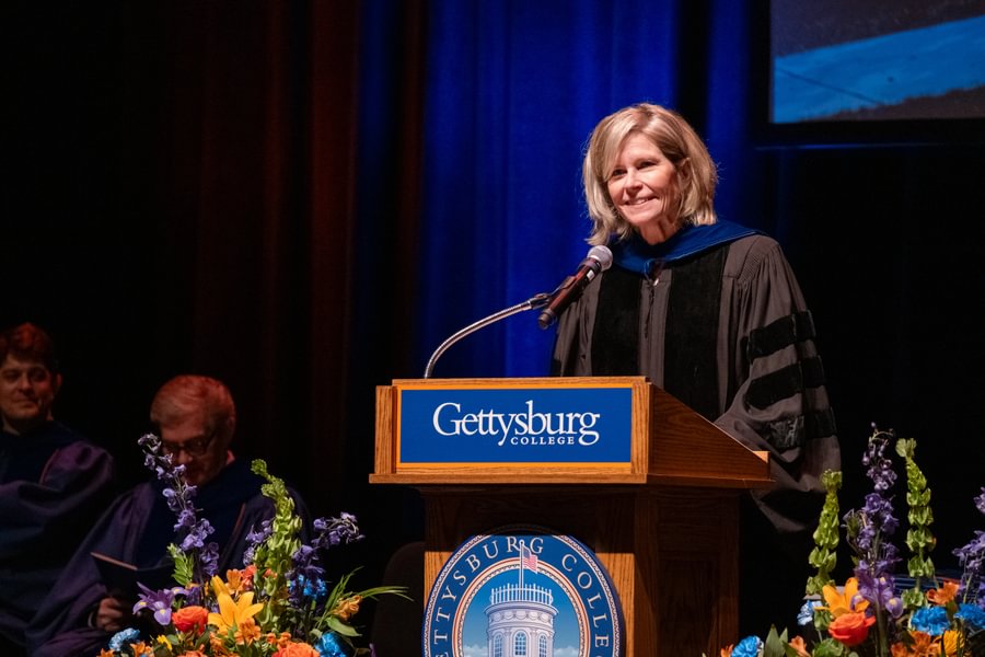Caroline Winterer, William Robertson Coe Professor of History and American Studies at Stanford University, delivers remarks to the graduates. 