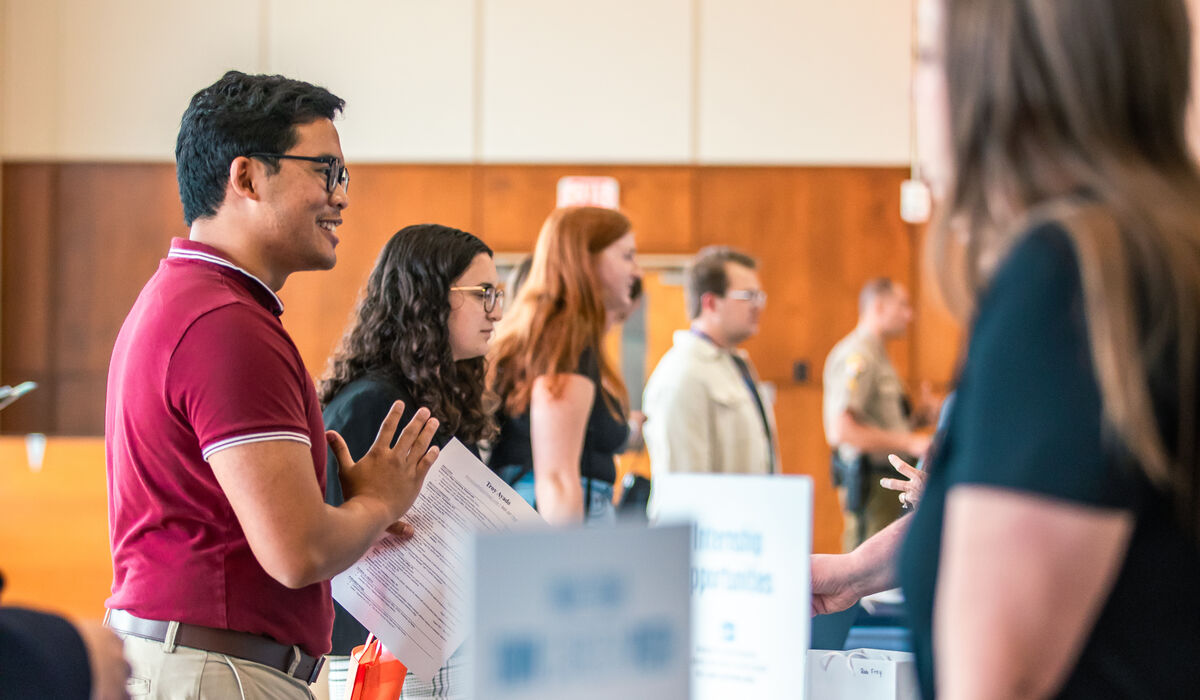 Students meet employers at Gettysburg's Fall Job & Internship Fair.