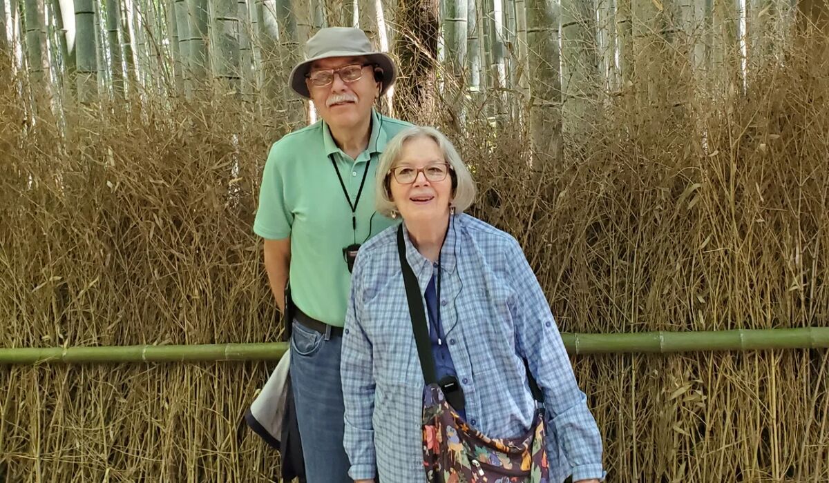 Anne Kuhlmann Taylor ’66 with husband Jerry during a trip to Japan in 2024.