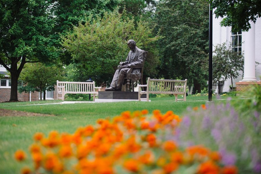 Statue of President Abraham Lincoln signing the Emancipation Proclamation