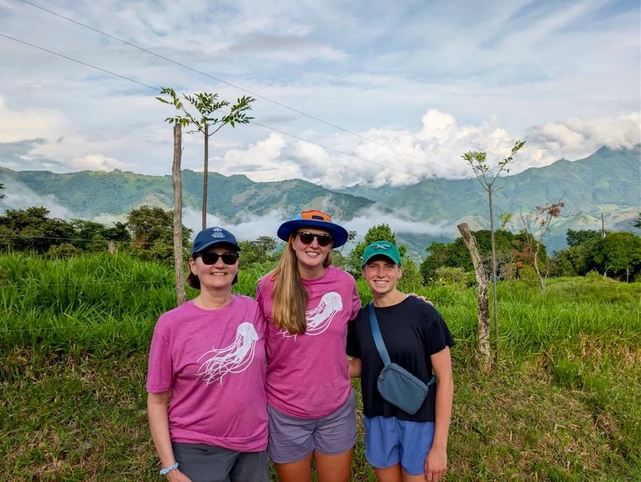 Profs. Hartzell and Reid with Katie LaPlaunt in Bolombolo, Colombia.