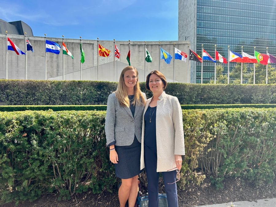 Prof. Lindsay Reid ’11 and Prof. Caroline Hartzell presented their research at the United Nations in September 2024.