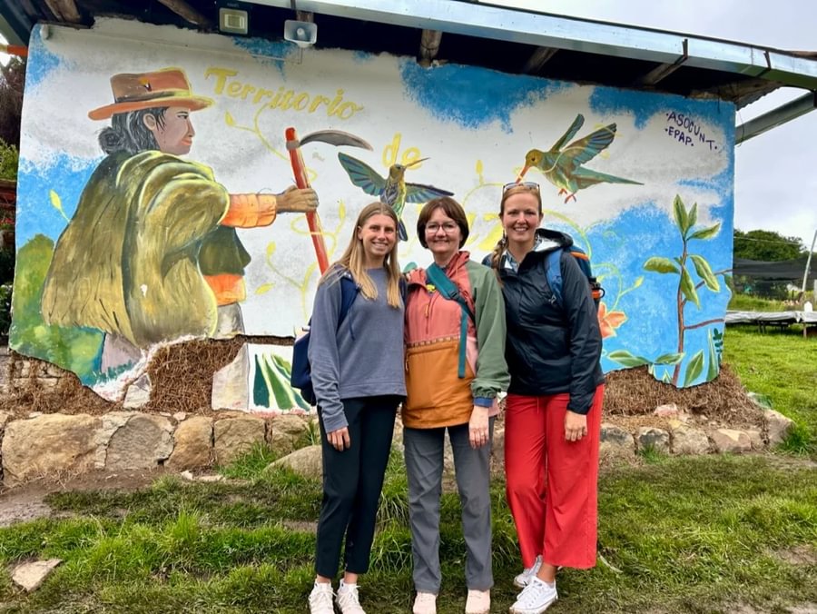 Prof. Lindsay Reid ’11 (right) joined Katie LaPlaunt ’28 and Political Science Chair Caroline Hartzell during a research trip to Colombia last summer.