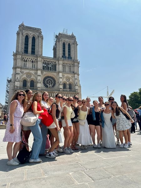 Garcia (far left) with her students at Notre-Dame in Paris, France this past June.