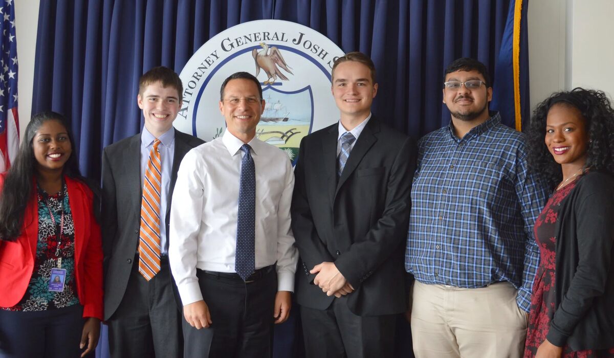  Ben Pontz ’20 (second from left) alongside then Pennsylvania Attorney General Josh Shapiro and other Finnegan Fellows. 