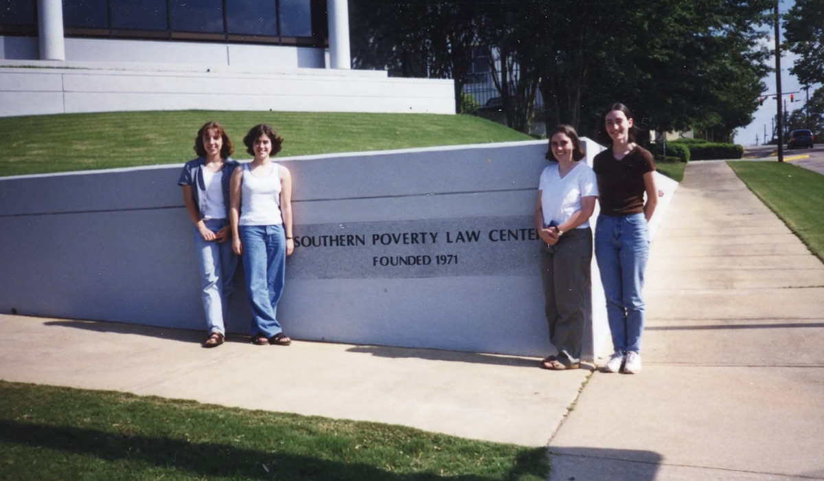 Melodie Foster ’00, Amy Lucadamo ’00, Lavinia Rogers ’00, Juniper (“Pepper”) Day ’00 at the Southern Poverty Law Center in Alabama in 1998