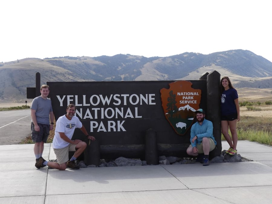 Kevin Aughinbaugh ’18, Randy Wilson, Sam Donnelly ’17, and Katerina Krohn ’17 at Yellowstone National Park.