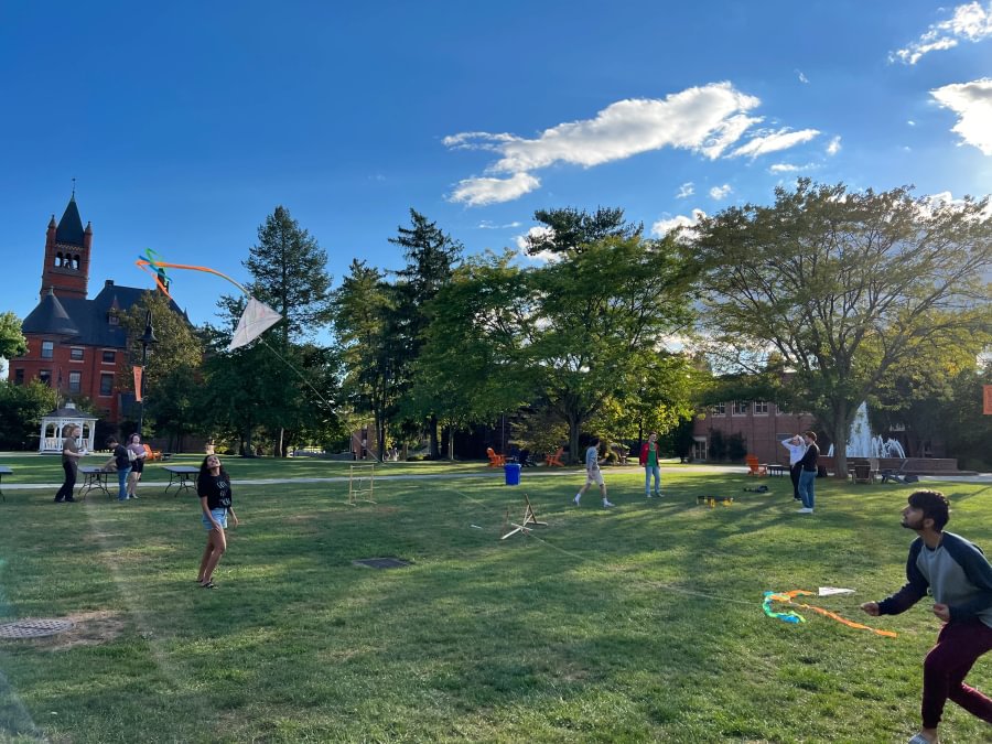 Saiman Adhikari &rsquo;26 and Bishruti Rijal &rsquo;26 launched a kite above Stine Lake during their first year on campus in 2022.