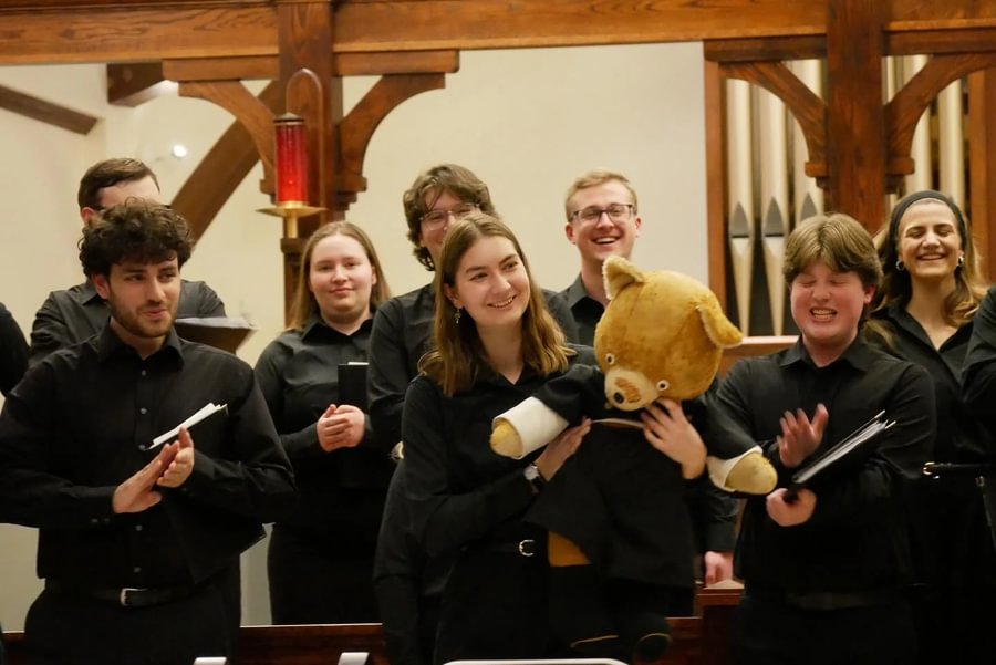 Herbie the teddy bear joined every anniversary tour performance, including St. Andrew’s Lutheran Church.