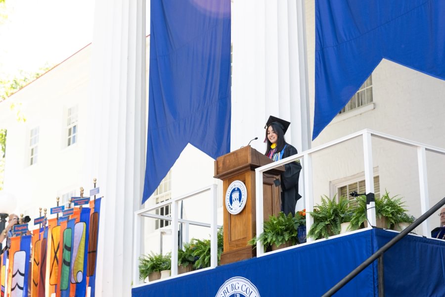 Bishruti Rijal speaking during Commencement.
