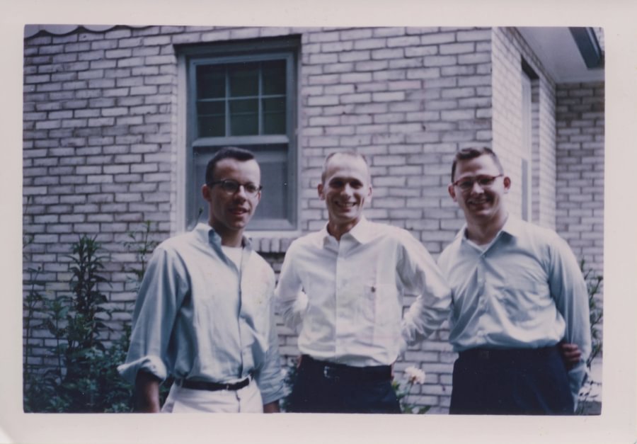 Three classmates in Pennsylvania Hall, 1953–54.