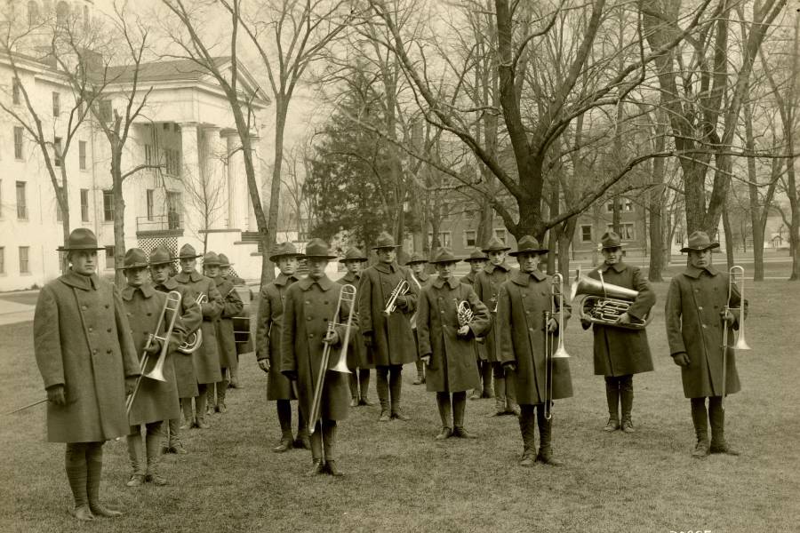 F. William Sunderman, Class of 1919, led the Army band in 1919 and was also the leader of the student orchestra and member of the glee club.