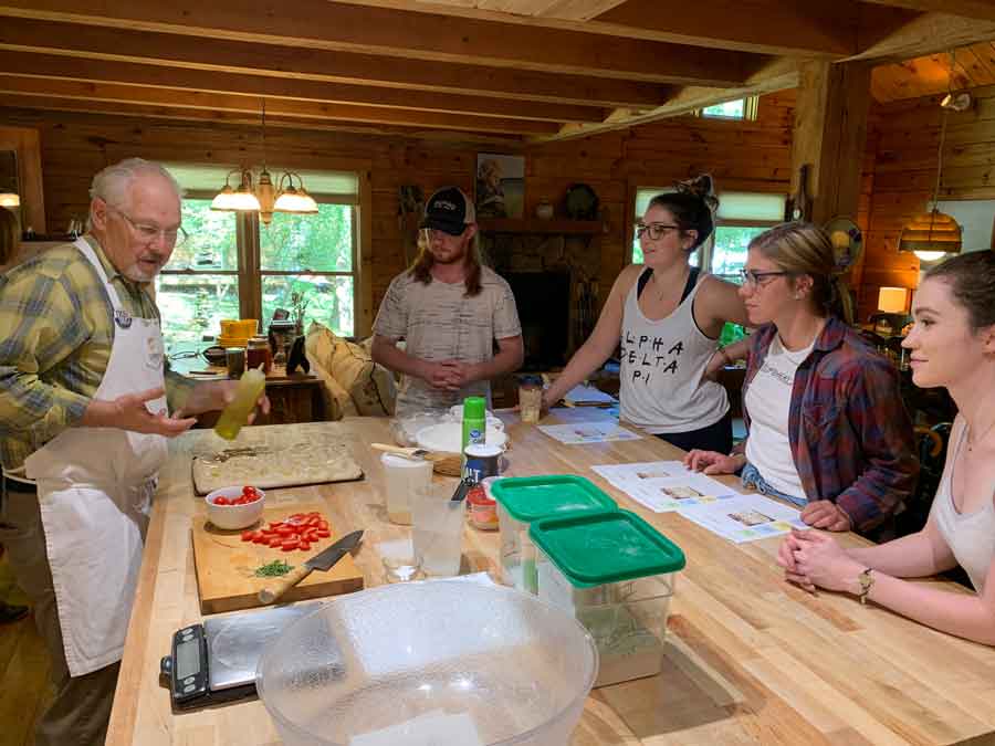 Psychology students making bread