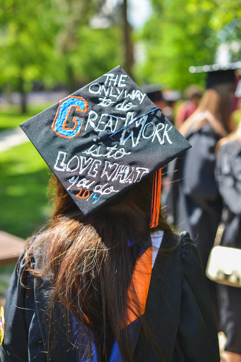 Photo of Amada Bond's Graduation cap with words written on it