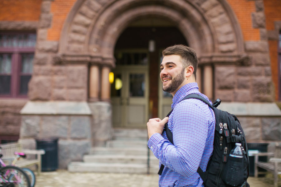 Charles Hagen standing in front of Glatfelter Hall