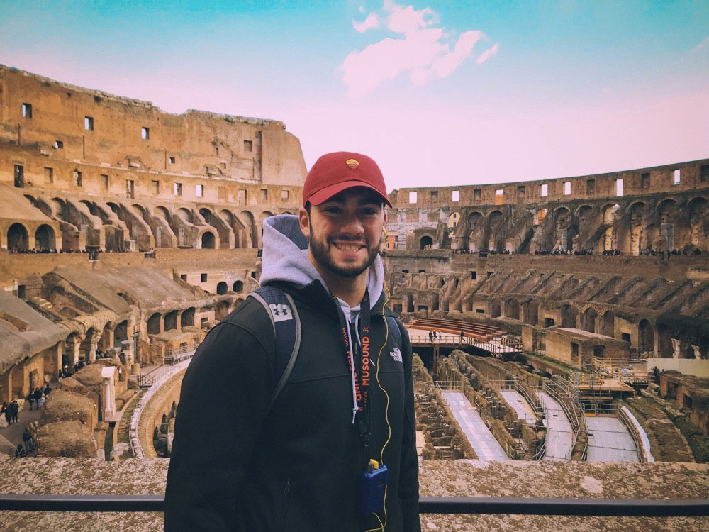 Charles Hagen inside the ruins of a Roman building