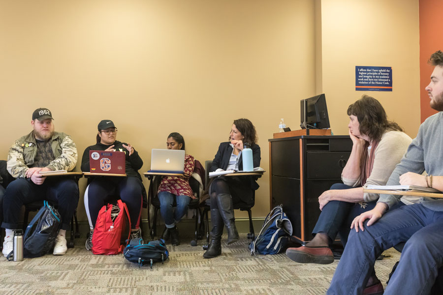 Lara Schwartz speaking to Prof. Portmess's class