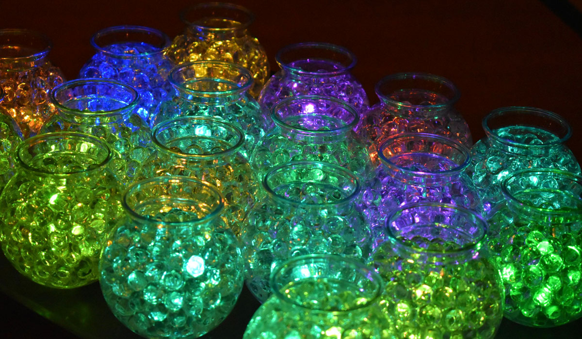 Glass globes filled with glowing marbles