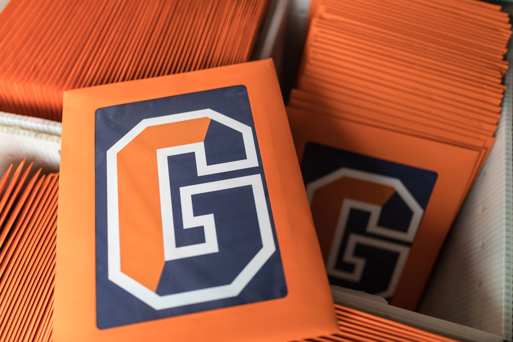Early decision envelopes with the Gettysburg College logo on them