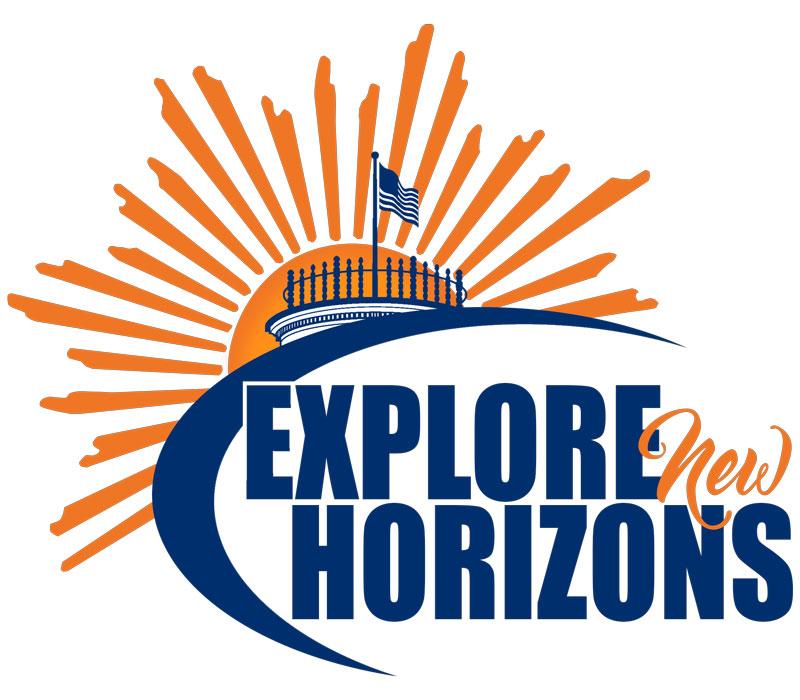Explore New Horizons logo with an image of the Penn Hall Cupola on it