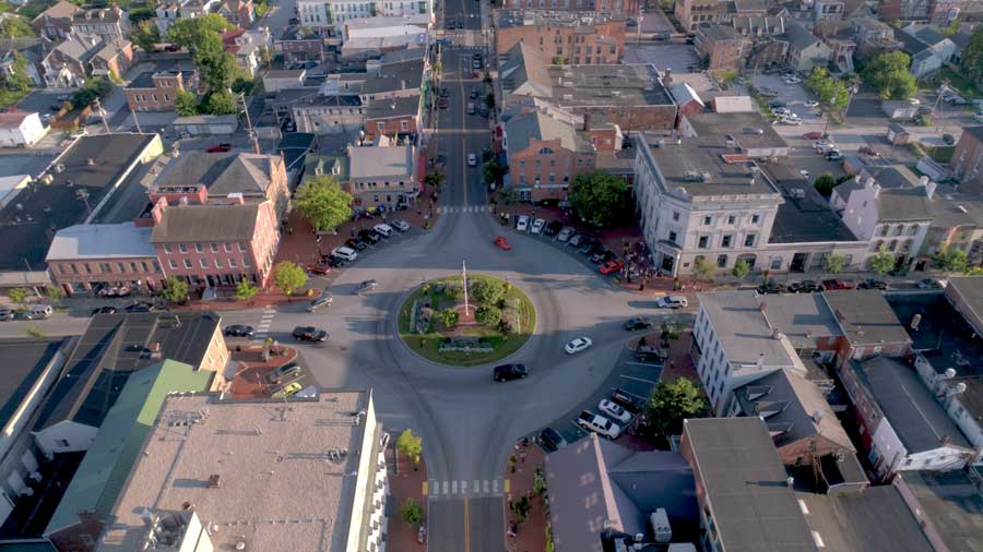 Aerial photograph of downtown Gettysburg PA