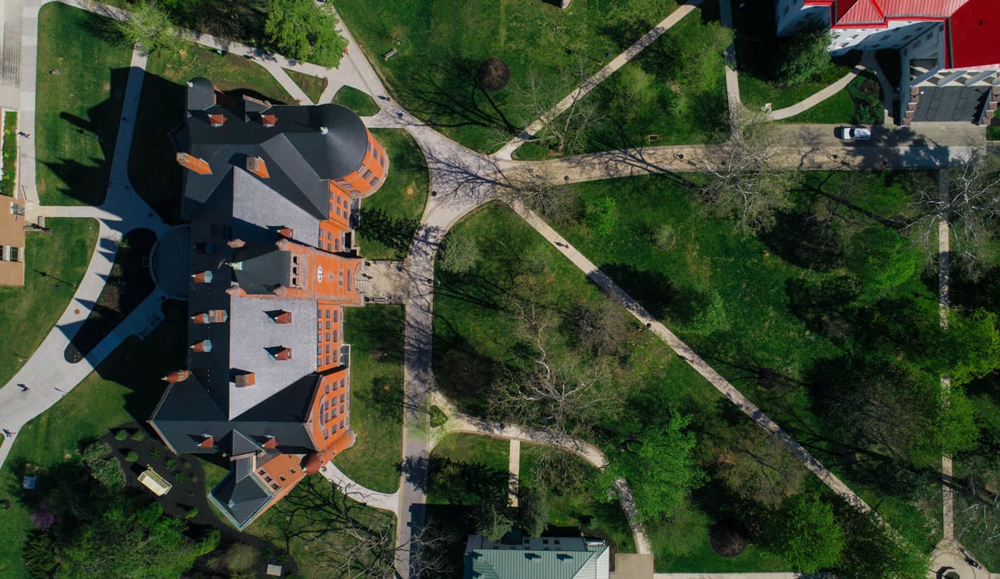 Glatfelter and Pennsylvania halls from an aerial perspective