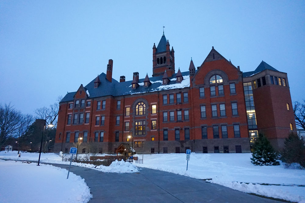 Glatfelter hall in the winter with snow on the ground