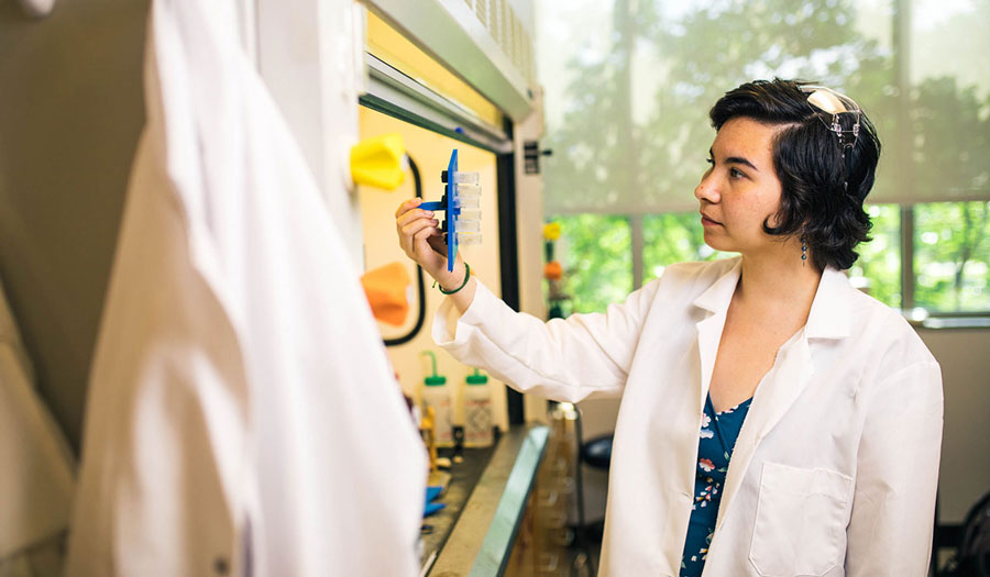 Julia Sharapi working in the lab