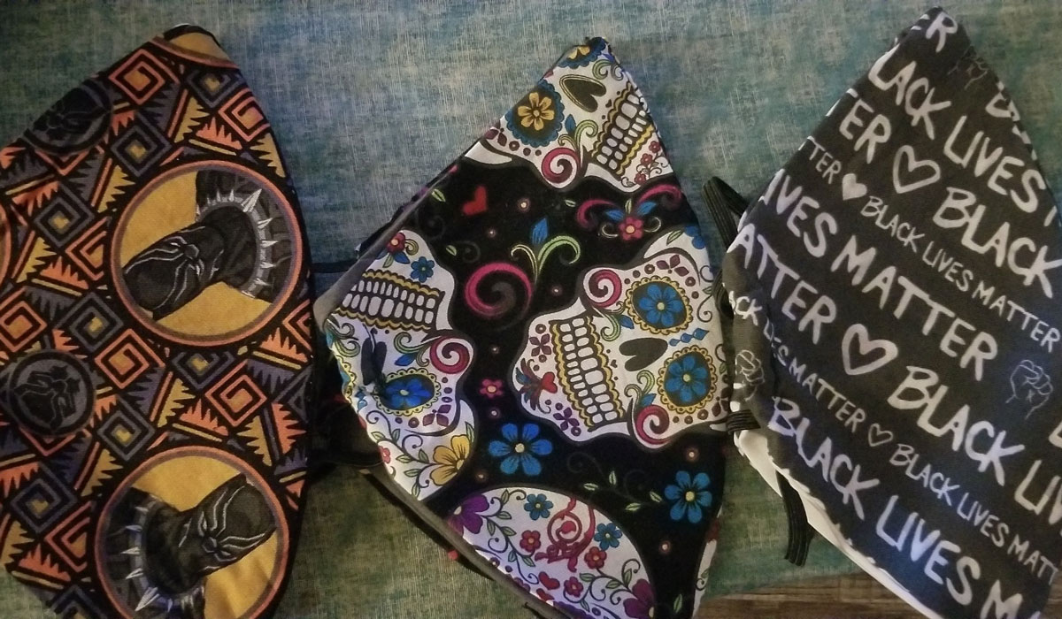 Three masks with patterned fabrics