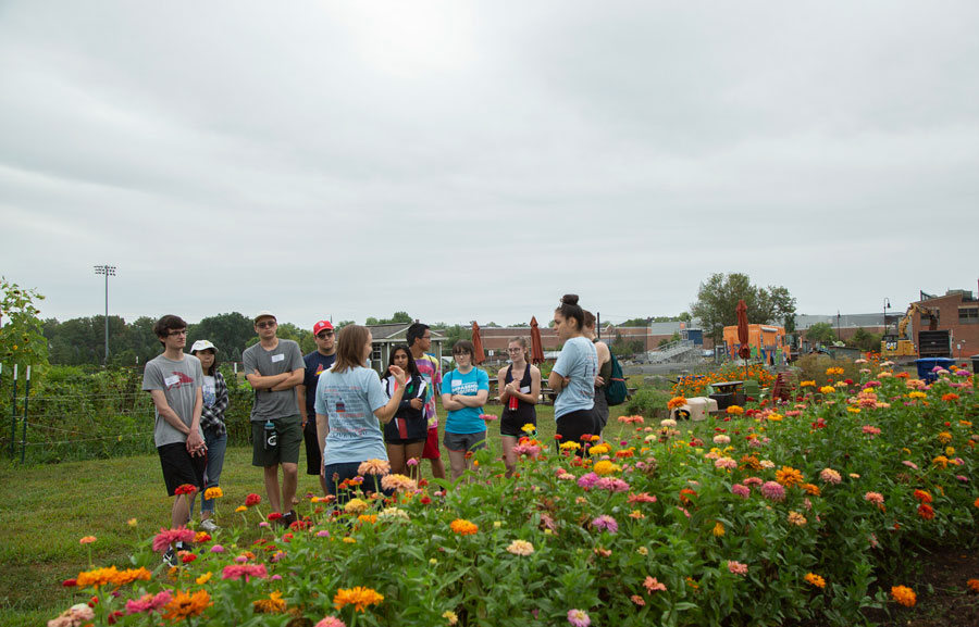 Students gathered at the Painted Turtle Farm