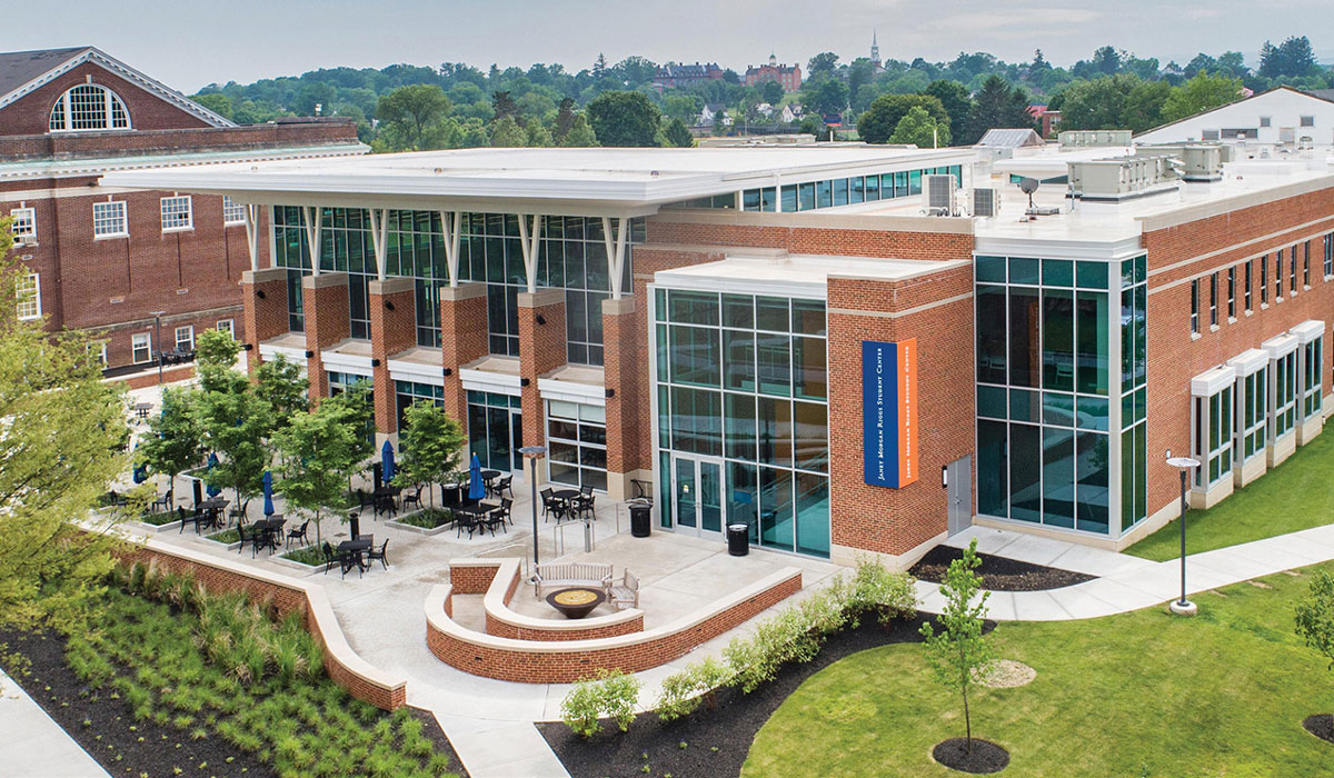 The right hand side of the Janet Morgan Riggs student center building