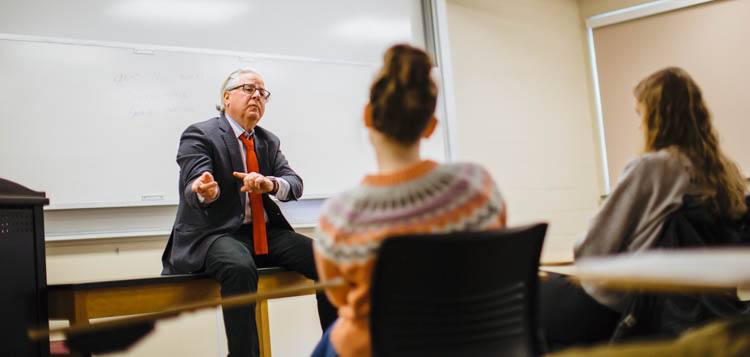 Fineman visiting a class at Gettysburg College