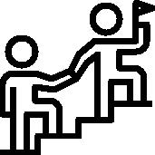 Web graphic depicting two people helping one another climb stairs