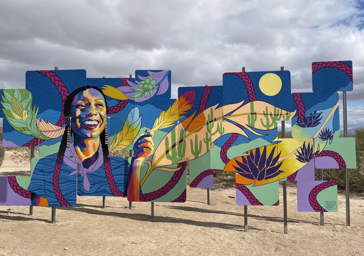 Artwork on a sign featuring a native american woman