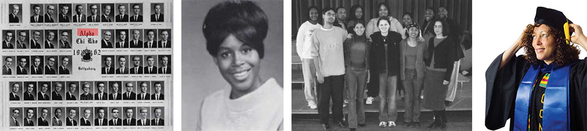 composite featuring John Wilkerson, Myra-Anita Taylor, members of the Muslim Student Association, and Jennifer Professor Bloomquist