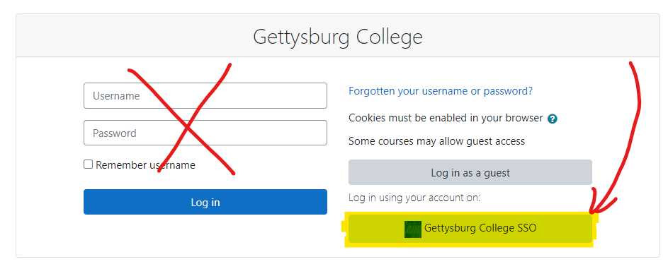 Moodle external user login screen